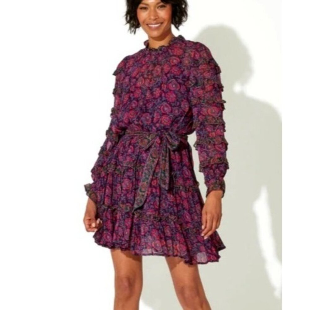 NWT new size S CLEOBELLA ROSALIA MINI DRESS ruffle slip dress w/belt Revolve $26